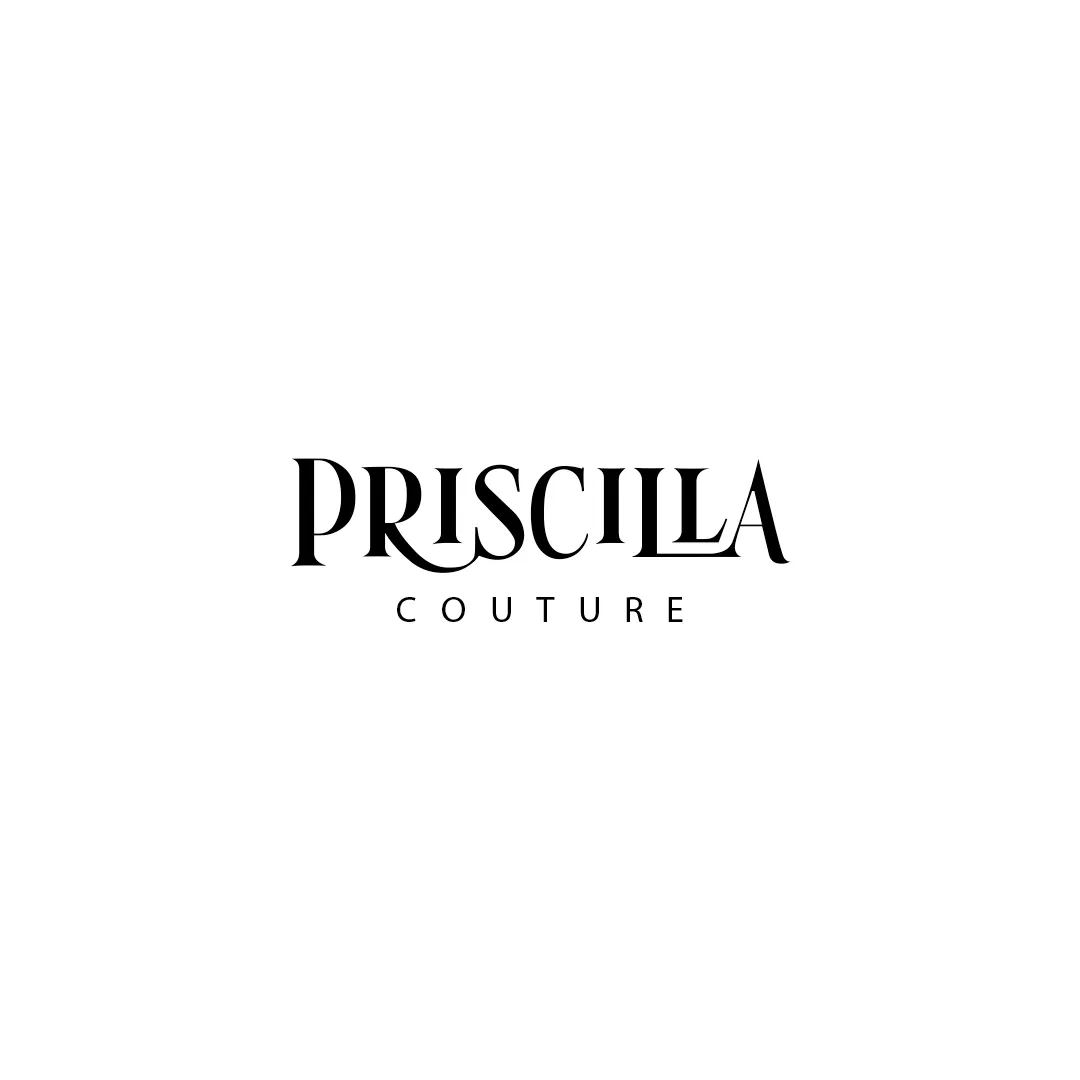 Priscilla Couture brand logo with stylized black text on a white background.