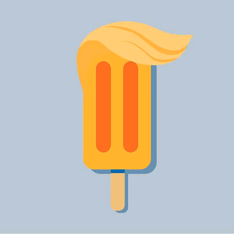 Illustration of an orange popsicle with a hairstyle resembling blonde hair on top.